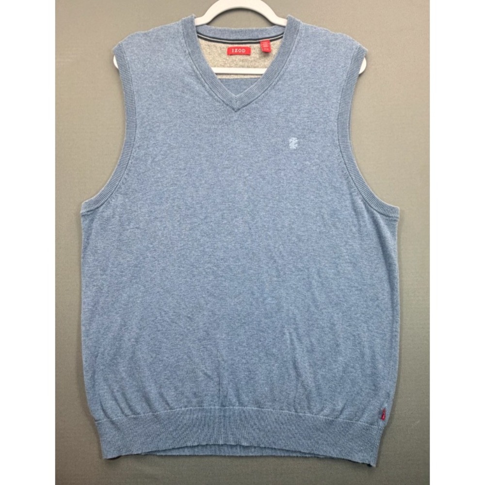 IZOD Sweater Vest Light Blue 100% Cotton V-Neck Golf Pullover Mens Large Tall LT